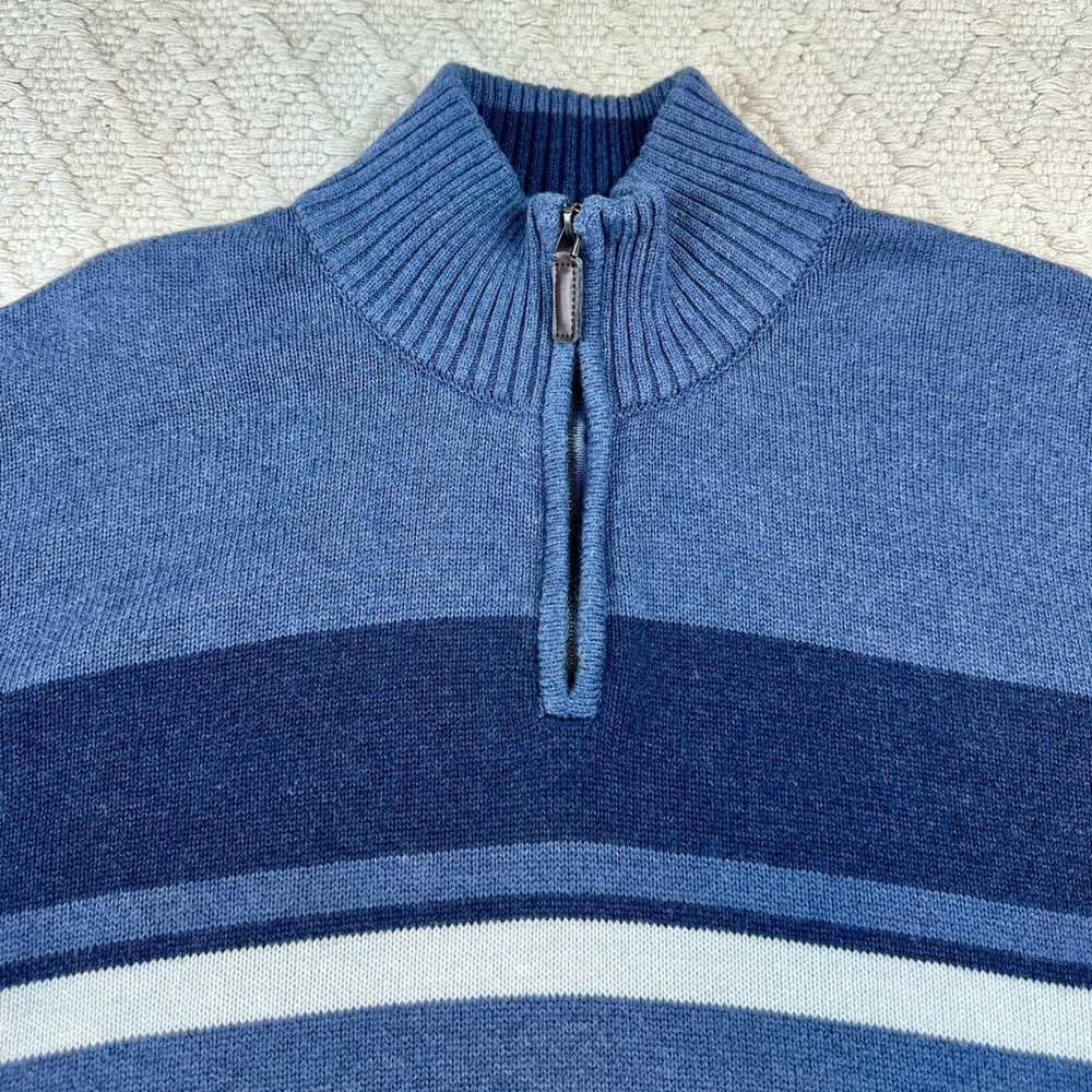 Tricots St Raphael Mens XXL Blue Striped Quarter Zip Cotton Sweater BEWSR4642